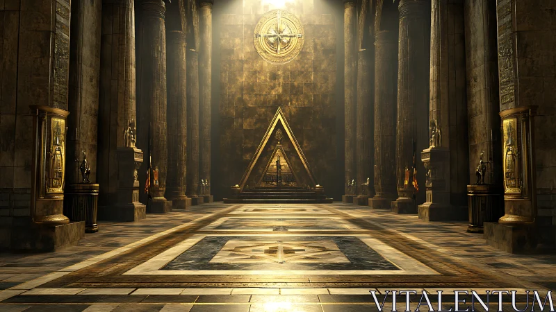 Golden temple hall frames monumental triangular altar