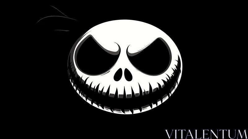 Monochrome stylized skull face occupies centered black frame