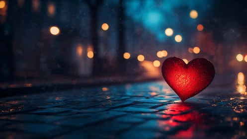 Crimson Heart Glows in Urban Twilight's Embrace.