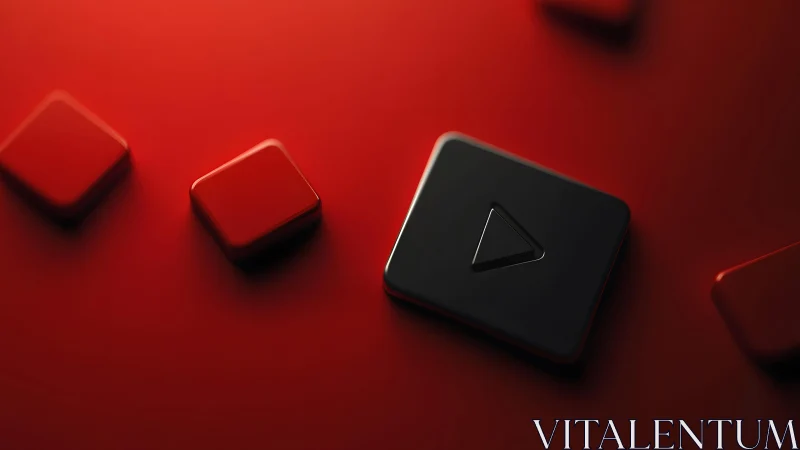 Modern play button icon in 3D style on red background.