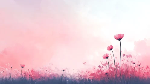 Dreamy Pink Flower Field at Sunset.