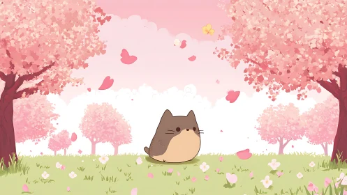 Soft spring afternoon with a chubby cat under blossoms.