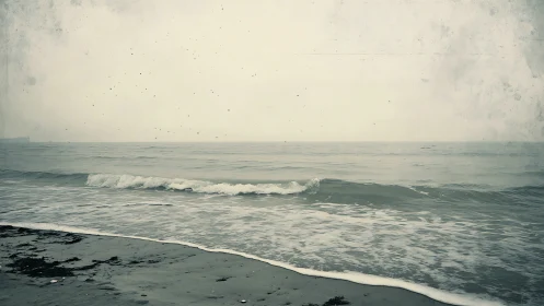 Misty shoreline drifts into a quiet, grayscale horizon.