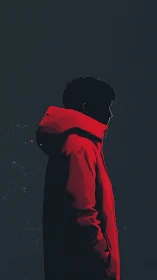 Crimson hood carves a quiet silhouette from the night air