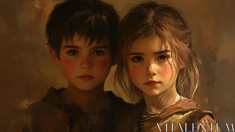 Two Children Portrait. Golden Light Study.