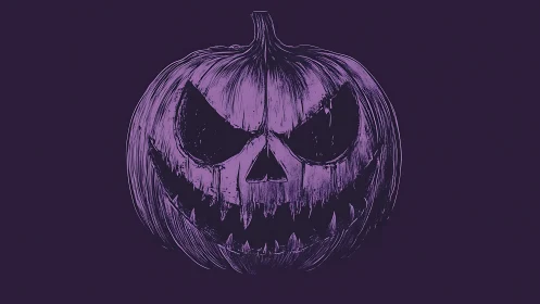 Sinister purple jack o’ lantern with carved sharp grin.