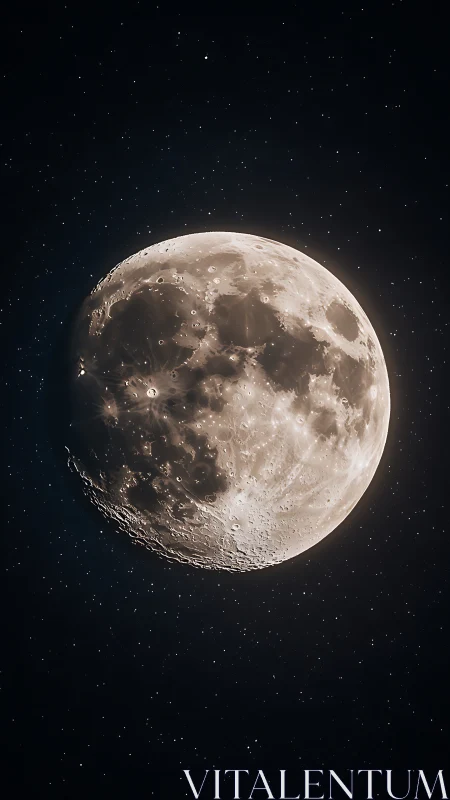 Luminous moon shines in crisp night sky full of stars.