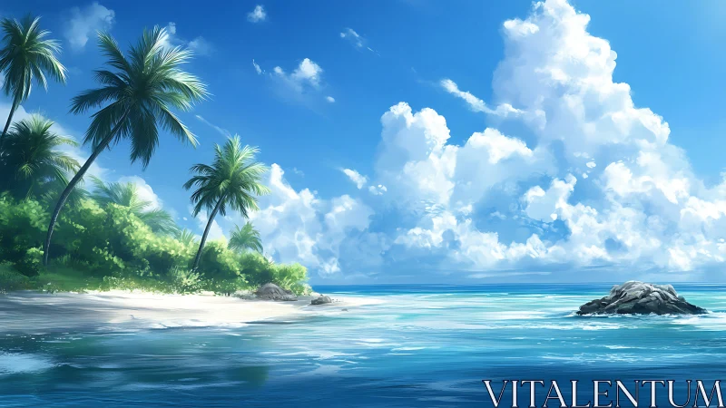 Tropical Paradise Beach with Palm Trees and Azure Waters