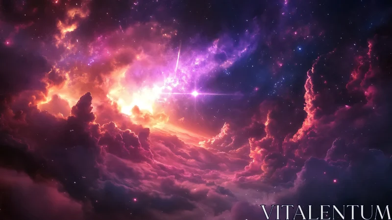 Nebula storm ignites a cosmic sunrise in violet fire.