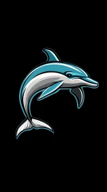 Stylized teal and gray dolphin illustration on black field.