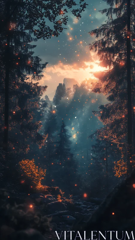 Enchanted Forest Gateway Glows with Mystic Firelight