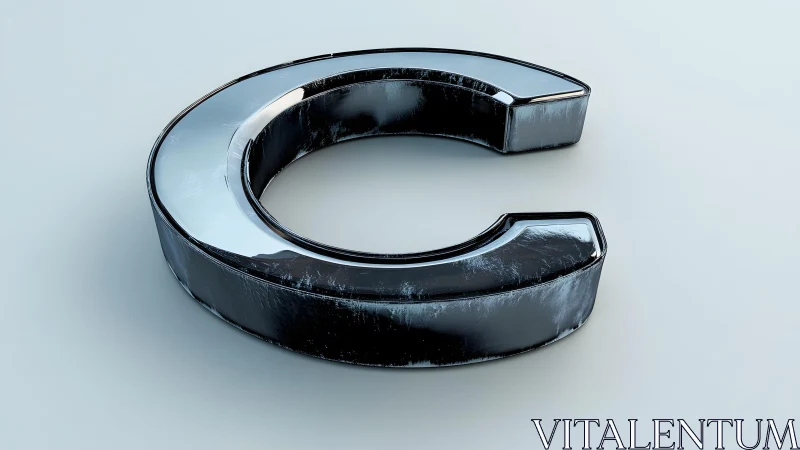 Metallic 3D Letter C on Light Background, Modern Art Style.