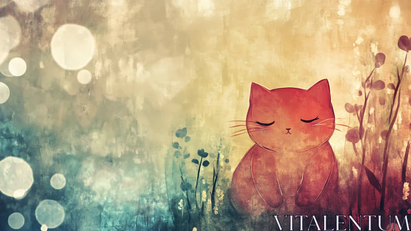 Red Cat Portrait Amidst Botanical Elements with Ethereal Light