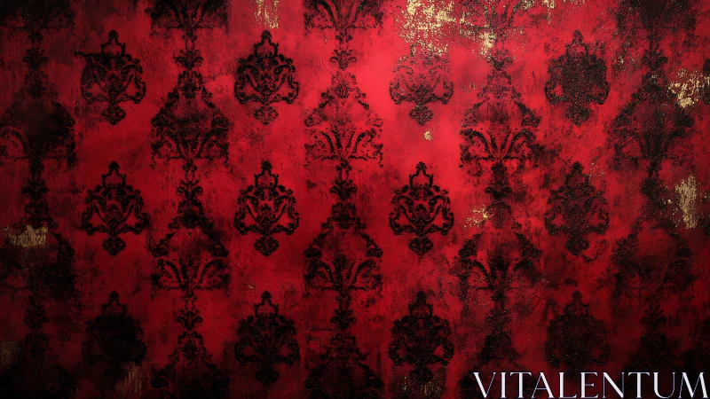 Baroque shadows on crimson velvet wall whispering secrets.