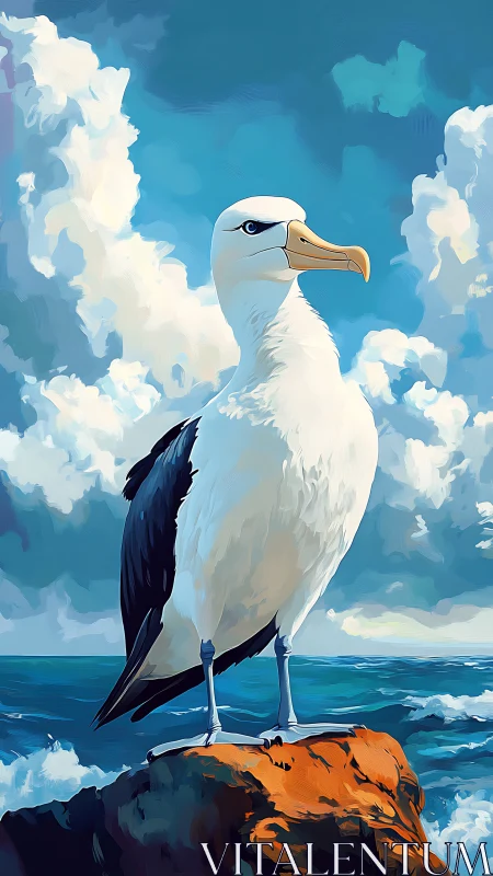 Majestic seabird standing proud above rolling ocean waves.