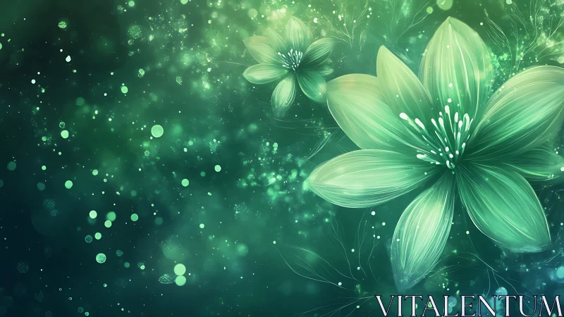 Luminescent Botanical Forms: Digital Floral Composition with Particle Dispersion.