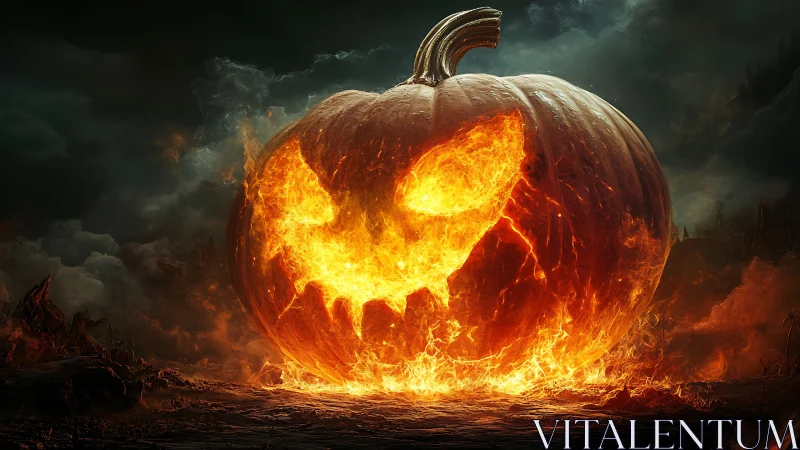 Infernal jack-o’-lantern in cinematic digital painting style.