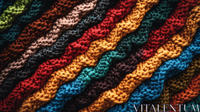 Macro study of multicolored knitted zigzag rows with high texture contrast