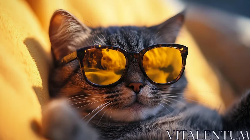 Cool cat wearing vintage amber sunglasses in golden light.