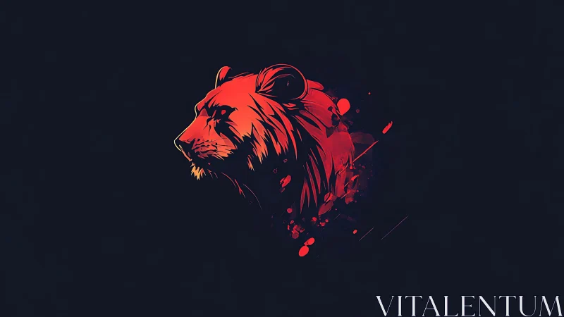 Stylized red lion profile illustration on dark background.