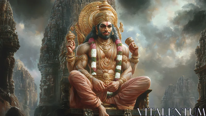 Seated mythological figure occupies central stone throne