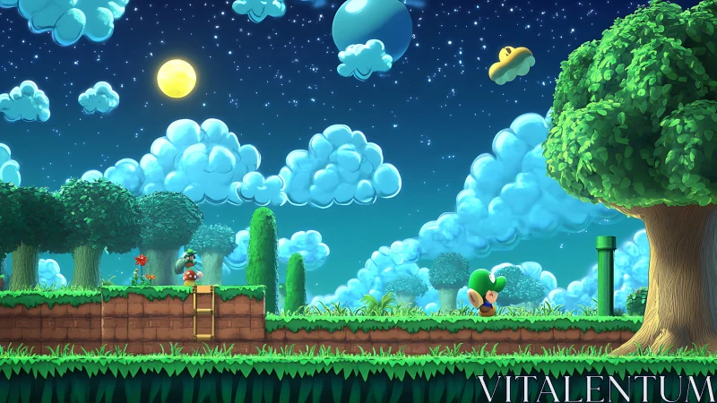 Moonlit pixel forest adventure unfolds under glowing stars