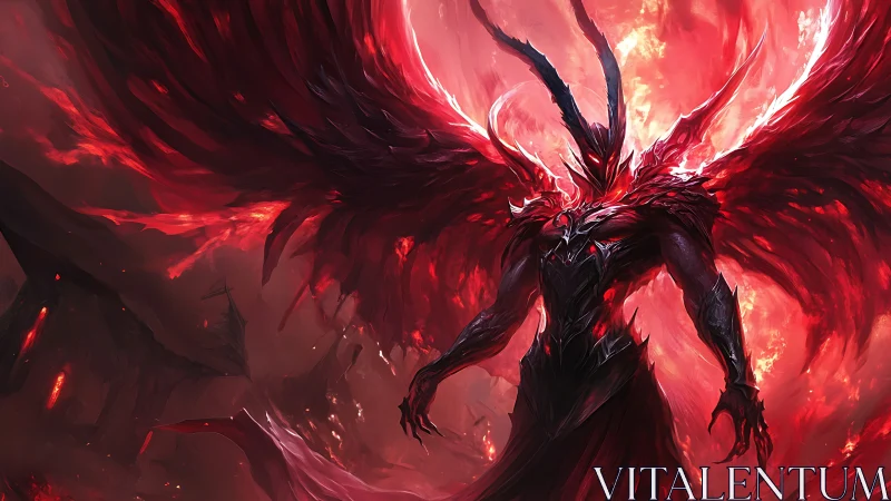 Crimson winged overlord rising from a storm of swirling fire.