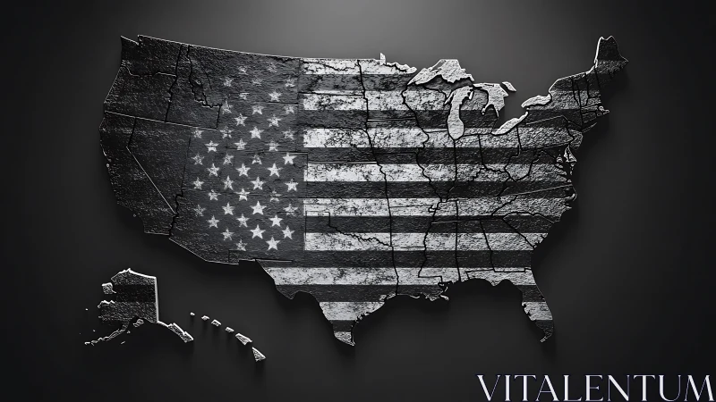 United States map silhouette shows flag pattern in grayscale