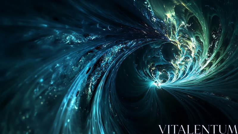 Fractal vortex nebula curls inward with luminous cyan energy
