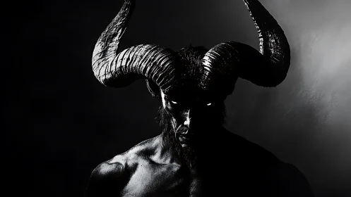 Horned humanoid silhouette rendered in harsh side lighting