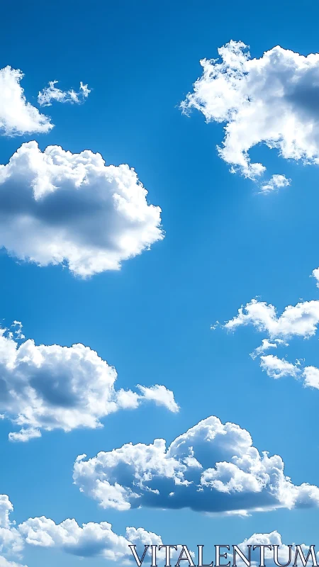 Billowing cumulus clouds drifting across vivid blue sky.