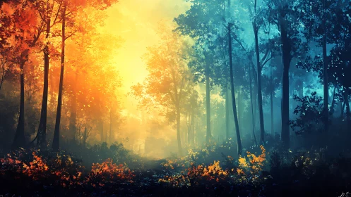 Forest Path Bisected by Fire and Ice Gradient.