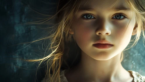 Young girl gazes into soft light with quiet, soulful intensity