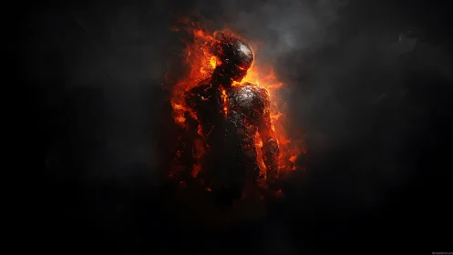 Smoldering ember titan dissolving into volcanic shadow.