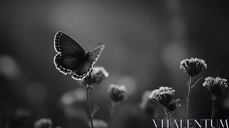 Softly poised butterfly rests among gentle meadow blooms