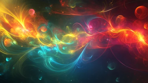 Chromatic energy streams with luminous nebular arcs in motion.