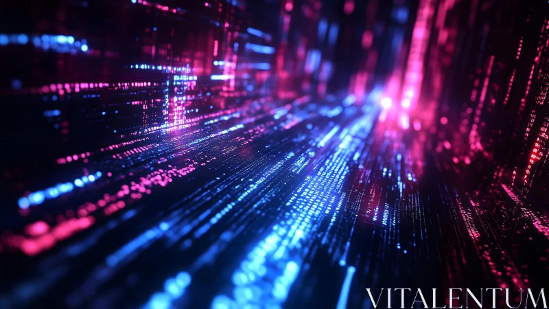 Futuristic Digital Data Stream in Neon Blue and Pink Light.