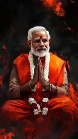 Digital portrait shows elderly man seated with hands pressed together