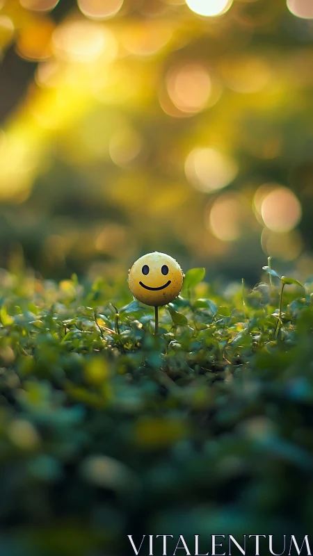 Sunny little smiley face nestles gently in glowing garden light