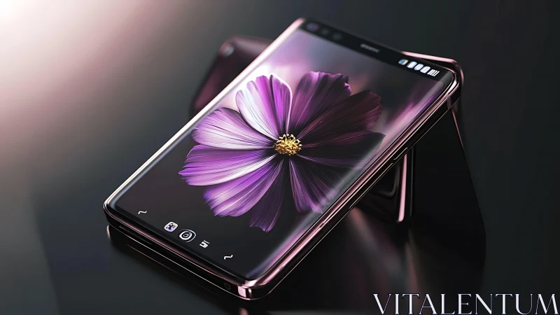 Foldable Cosmos: Purple Cosmos Blossom on Sleek Mobile Display.