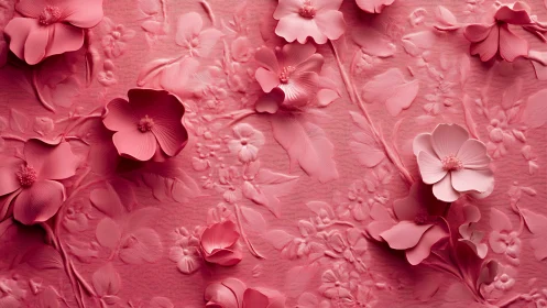 Embossed Three-Dimensional Floral Relief in Monochromatic Pink Palette.
