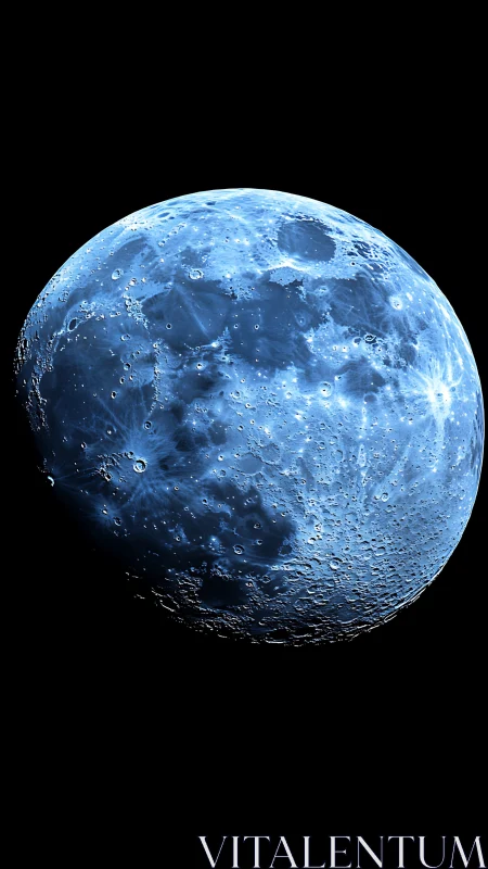 Lunar surface close-up in blue monochrome coloration.