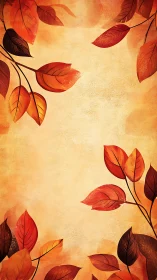 Autumn leaves frame glows against warm textured background