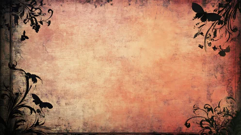 Vintage textured frame shows floral and butterfly silhouettes