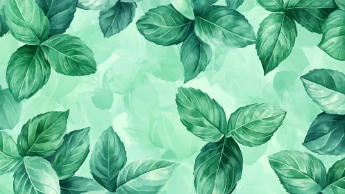 Lush watercolor basil leaves form a fresh seamless pattern.