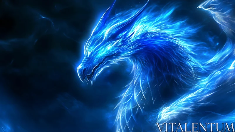 Luminous blue energy dragon surging through cosmic void.
