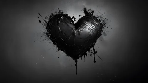 Obsidian Heart Suspended in Explosive Liquid Dynamics