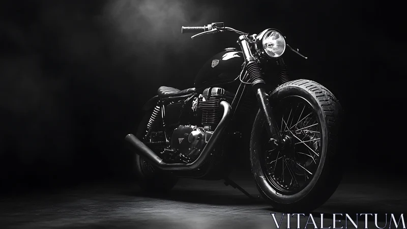 Black motorcycle in low key studio with directional light.