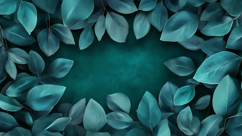 Teal-toned elliptical leaves encircle a darker central void