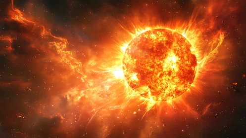 Solar giant erupts with flaring plasma across deep cosmos